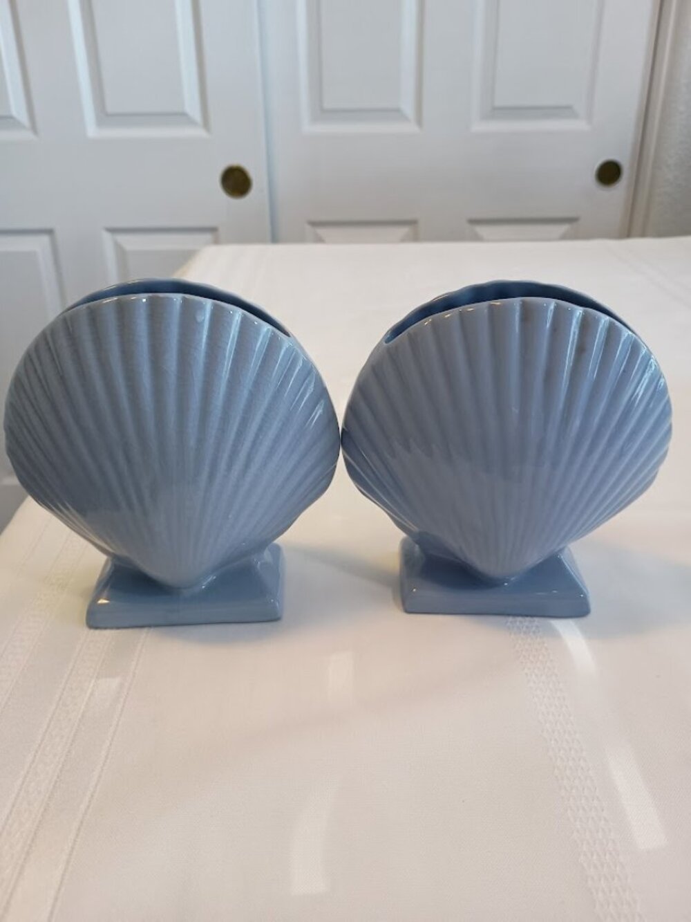 Vintage Coastal Seashell Vases - Glossy Blue Ceramic